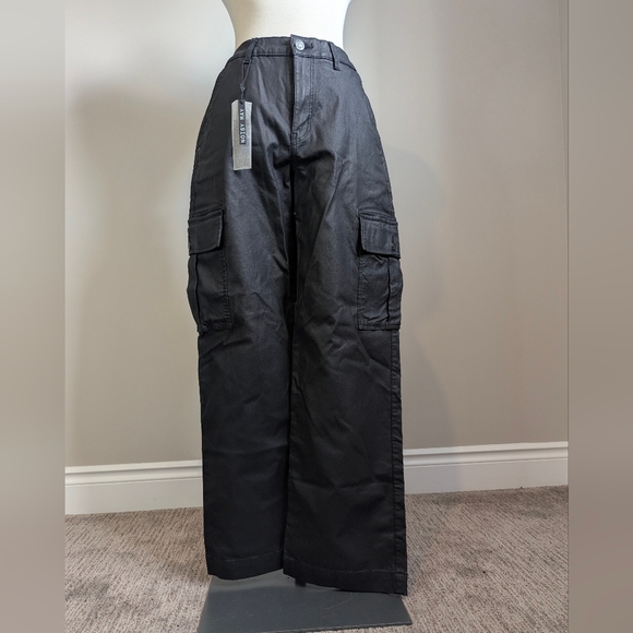 Noisy May Black Wide Leg Waxed Cargo Pants Utility Tactical NWT New With Tags - Picture 2 of 13